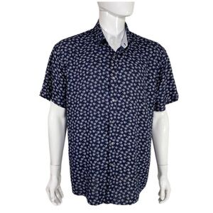 Michael Brandon Men’s Navy Blue Unicycle Print Short Sleeve Rayon Shirt